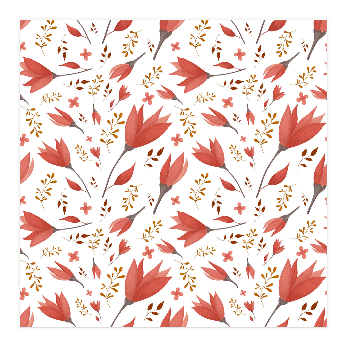 Delicate Autumn Floral Gouache Pattern Collection I (Print Only)