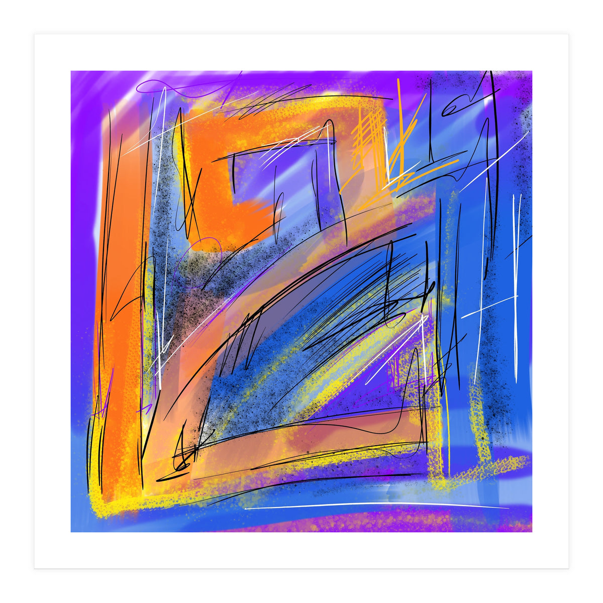 orange walking in blue (Print Only)