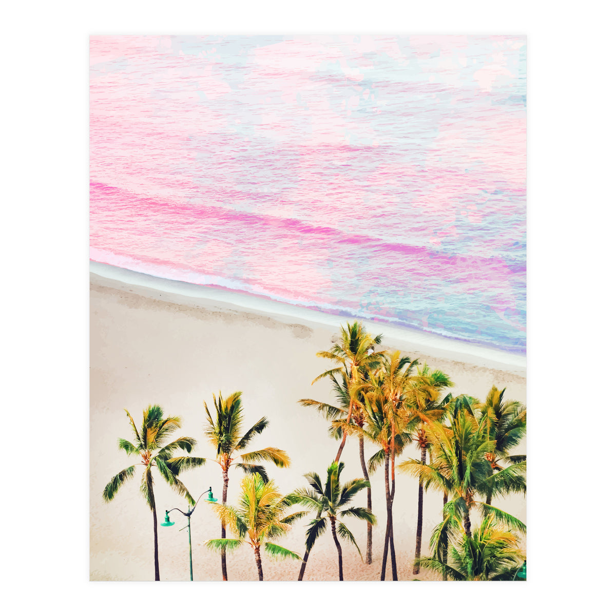 Pink Ocean | Dreamy Scenic Tropical Beach Travel | Blush Nature Sea Beach Coconut Trees (Print Only)