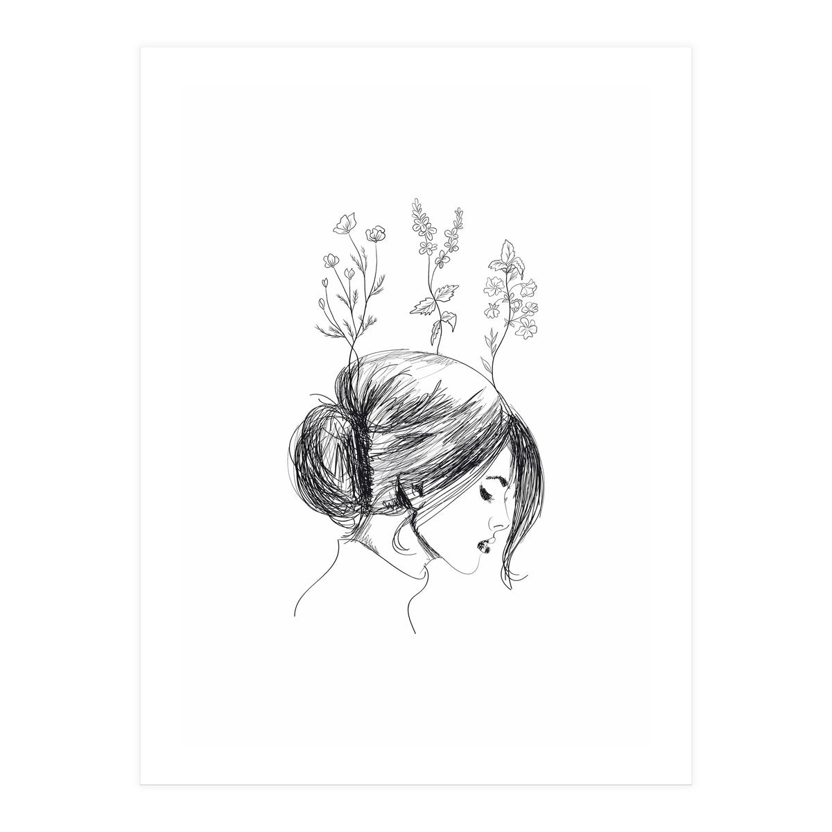 Hand Drawn Flower Girl (Print Only)