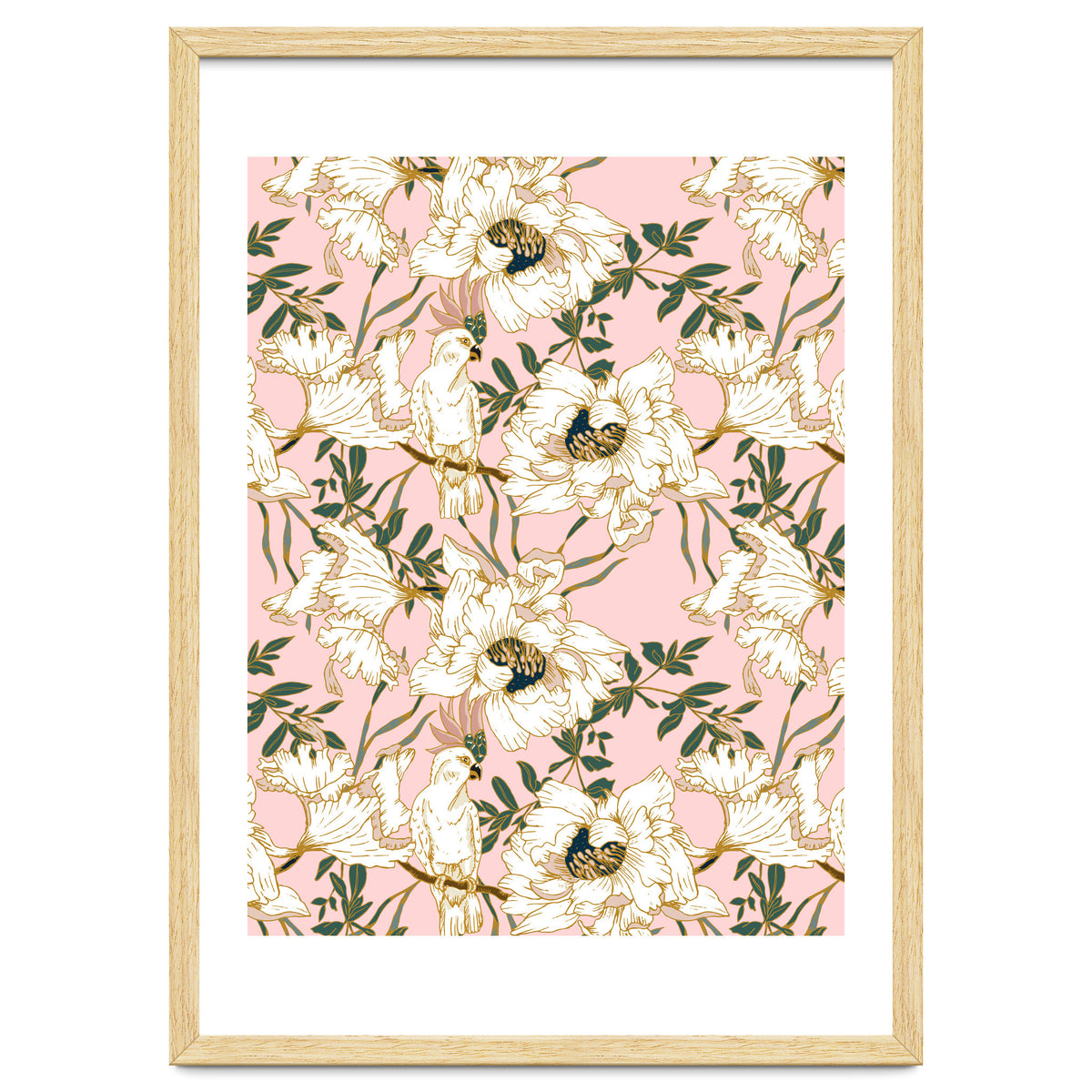 Exotic birds on flowers