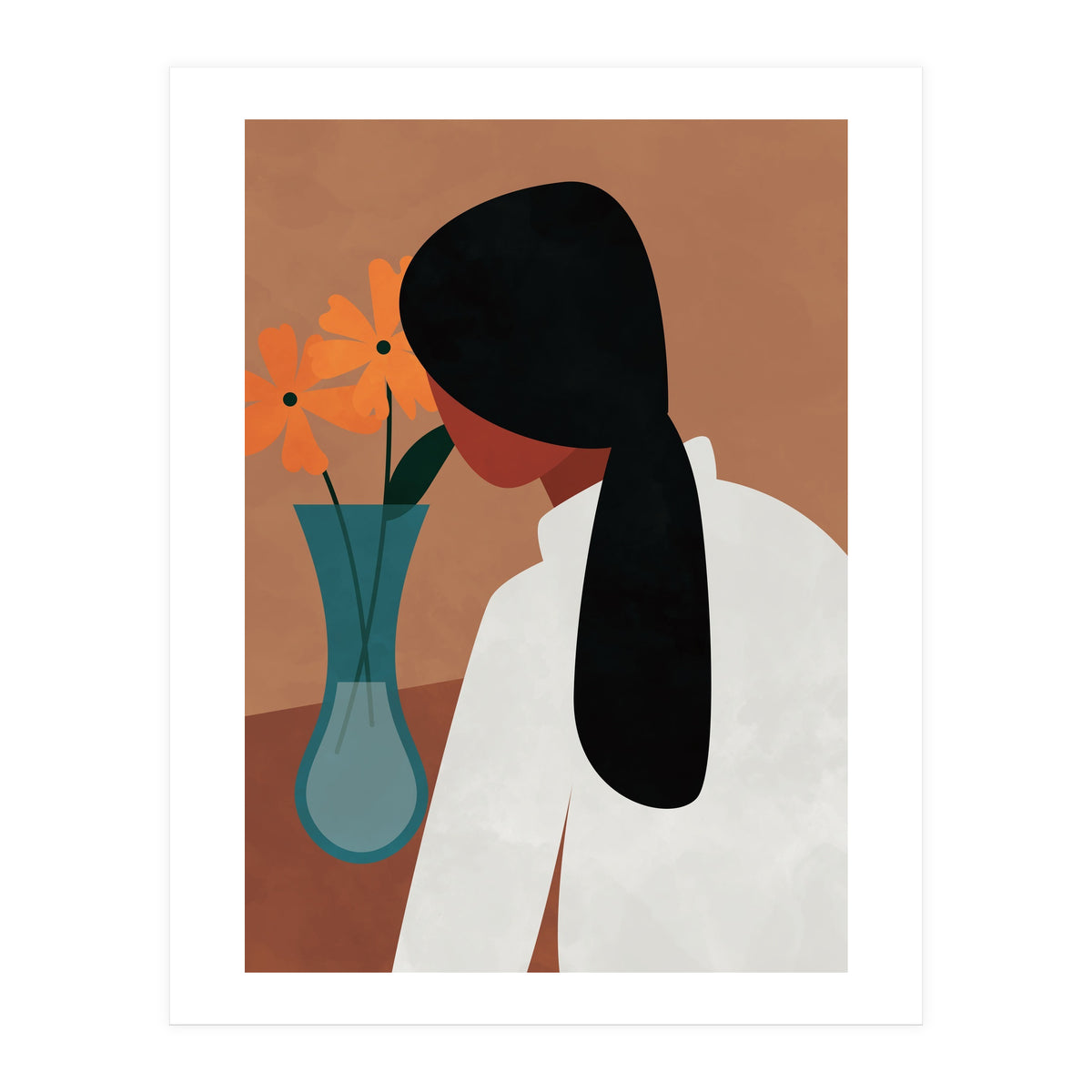 Modern Boho Woman with Flowers (Print Only)