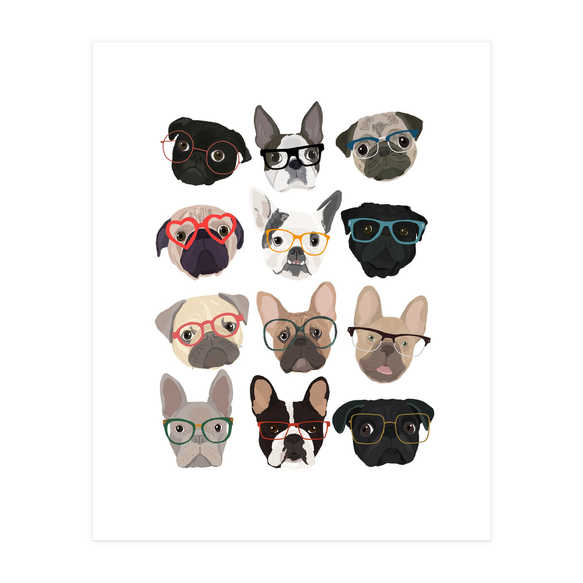 Pugs in Glasses (Print Only)