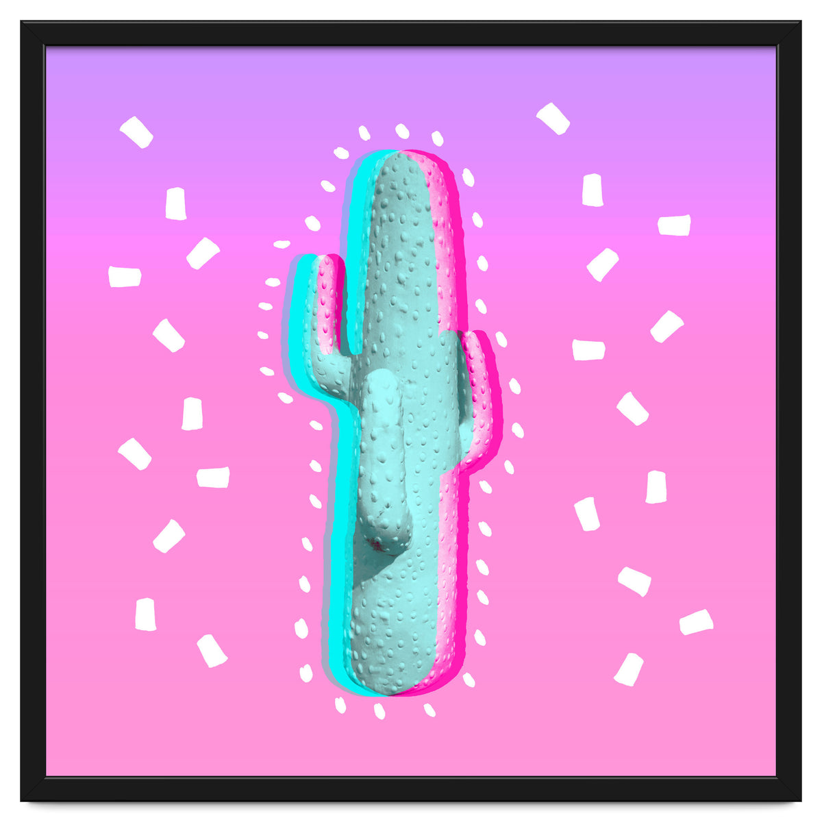 Modern 3 D Color Channel Cactus Photography Pink Purple Gradient 90's Pattern