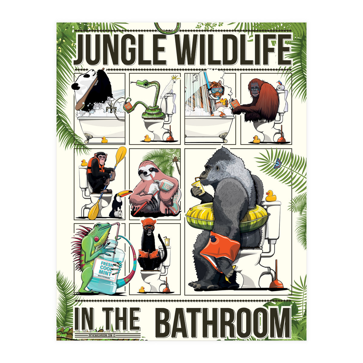 Jungle Wildlife in the Bathroom, funny toilet humour (Print Only)