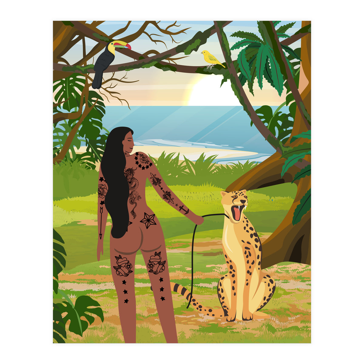 Boho Girl with Cheetah (Print Only)