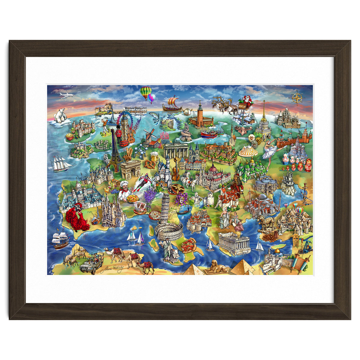 European World Wonders Illustrated Map