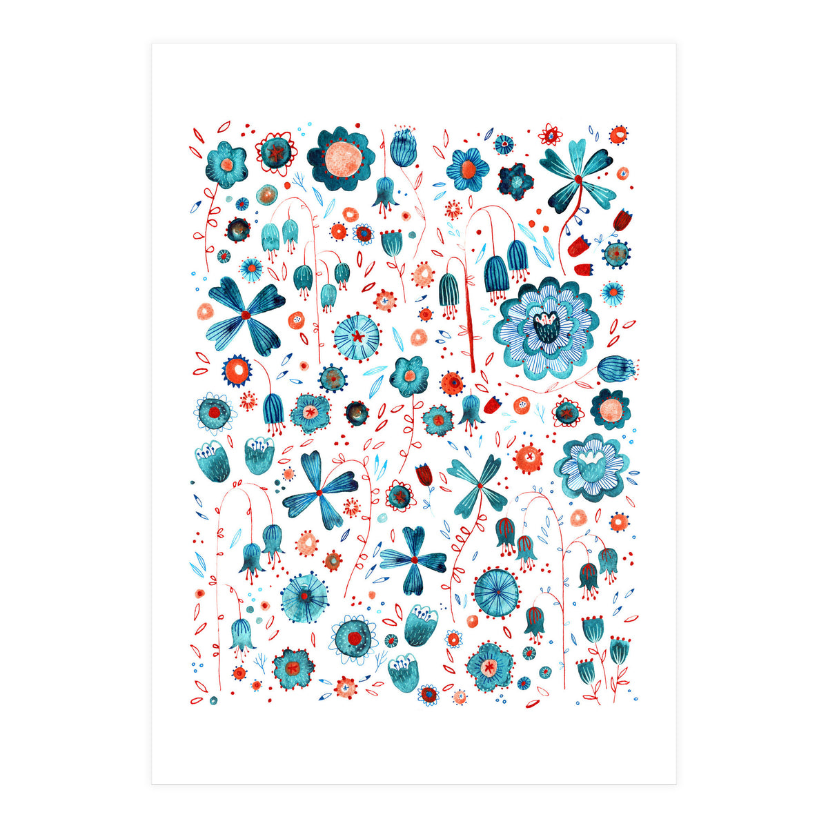 Turquoise Flower Mashup (Print Only)