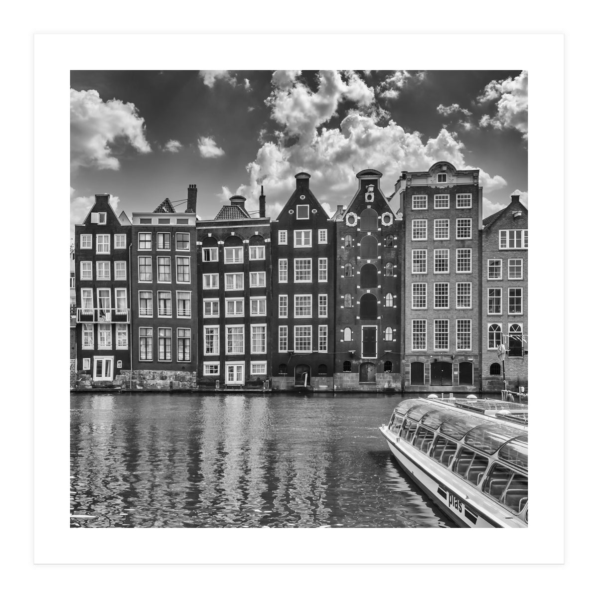 AMSTERDAM Damrak and dancing houses | Monochrome (Print Only)