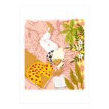 Pepperoni Pizza | Holiday Weekend Food Binge | Modern Bohemian Woman Reading in a Pastel Bedroom (Print Only) thumbnail