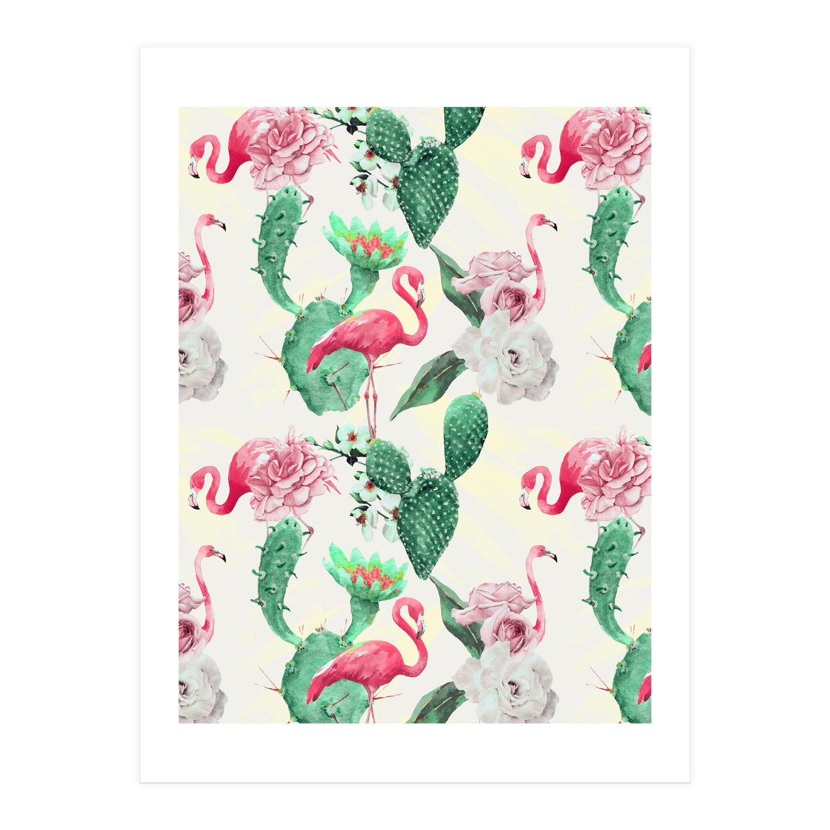 Flamingos, geometric and flowers (Print Only)