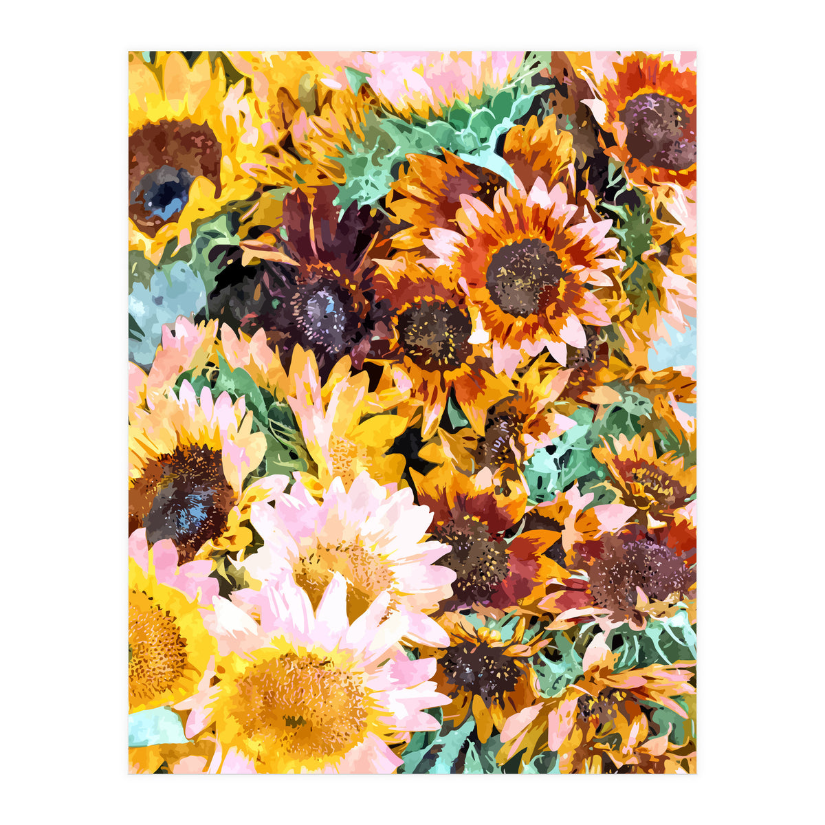 Summer Sunflowers, Modern Bohemian Urban Jungle Paint (Print Only)