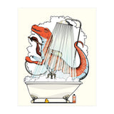Dinosaur Velociraptor in the Shower, funny bathroom humour (Print Only) thumbnail
