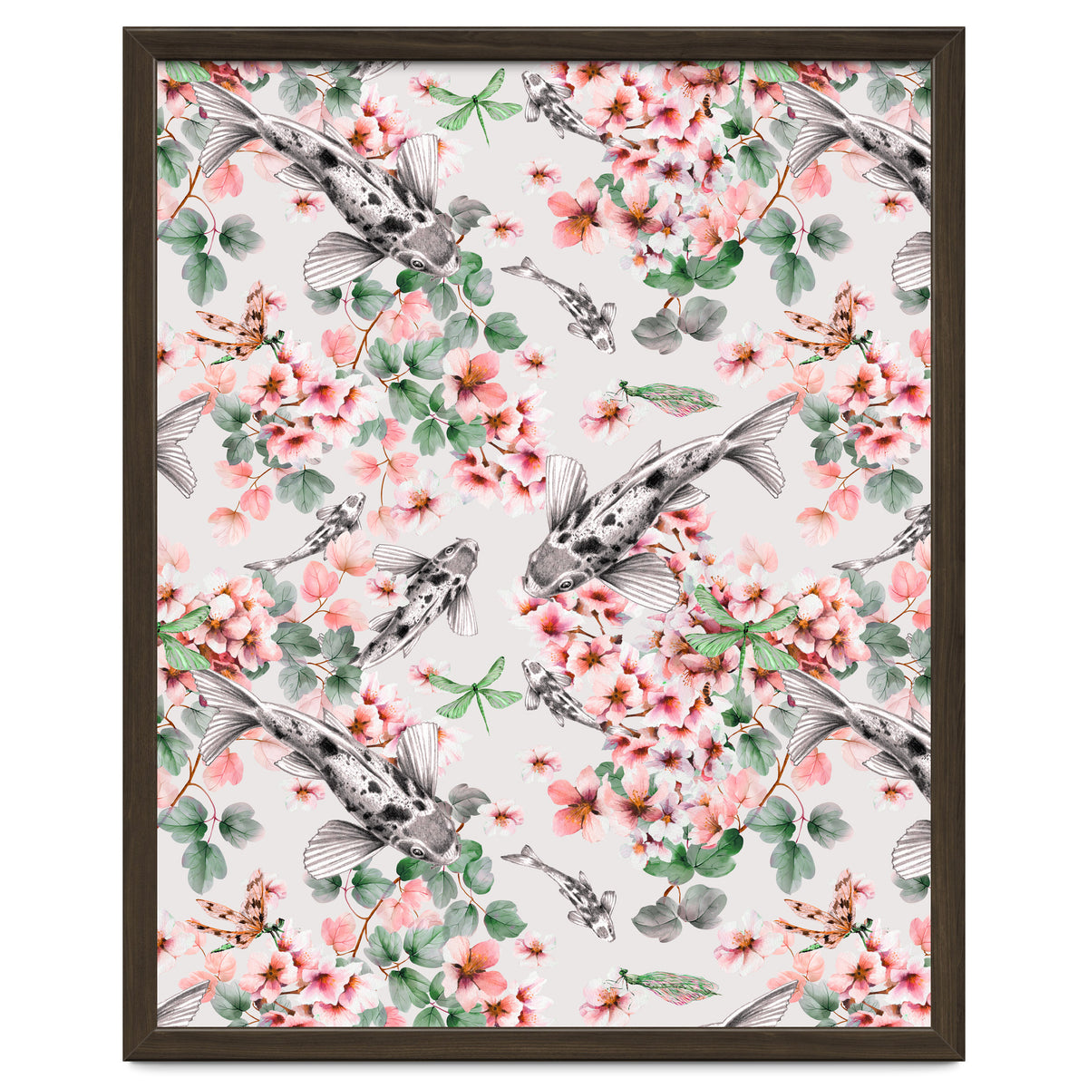 Asian fish among flowers