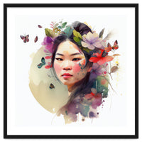 Watercolor Floral Asian Woman #3