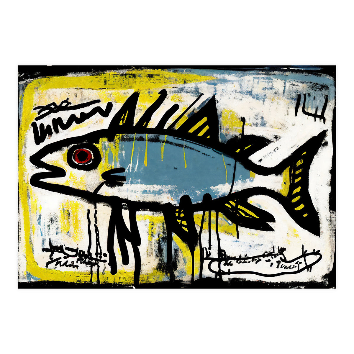 Blue Trout in Spray Painted Style Painting (Print Only)