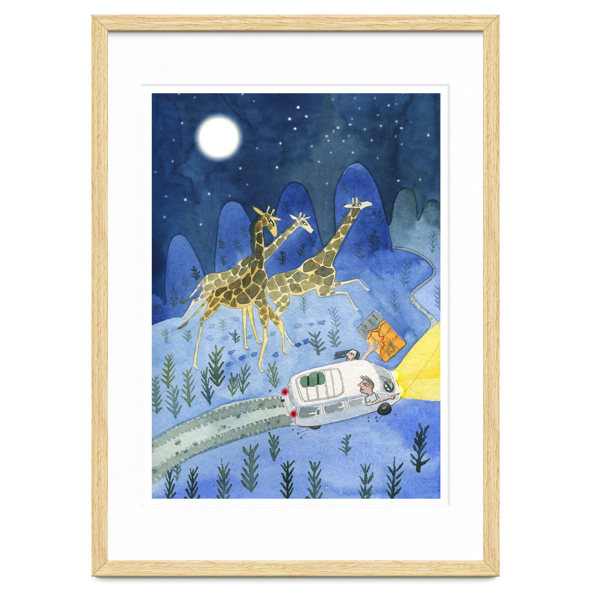 Giraffes In Moonlight