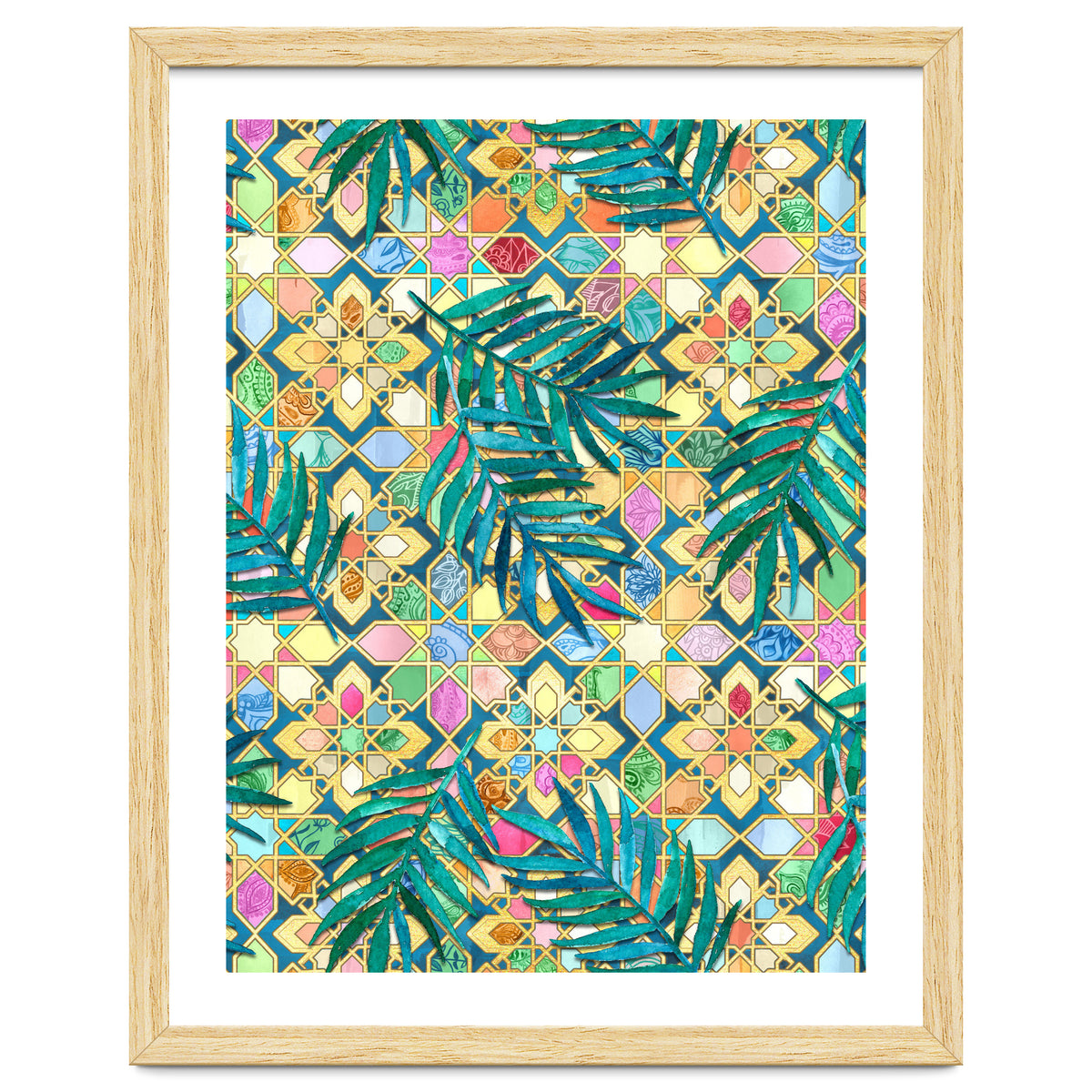 Gilded Moroccan Mosaic Tiles with Palm Leaves