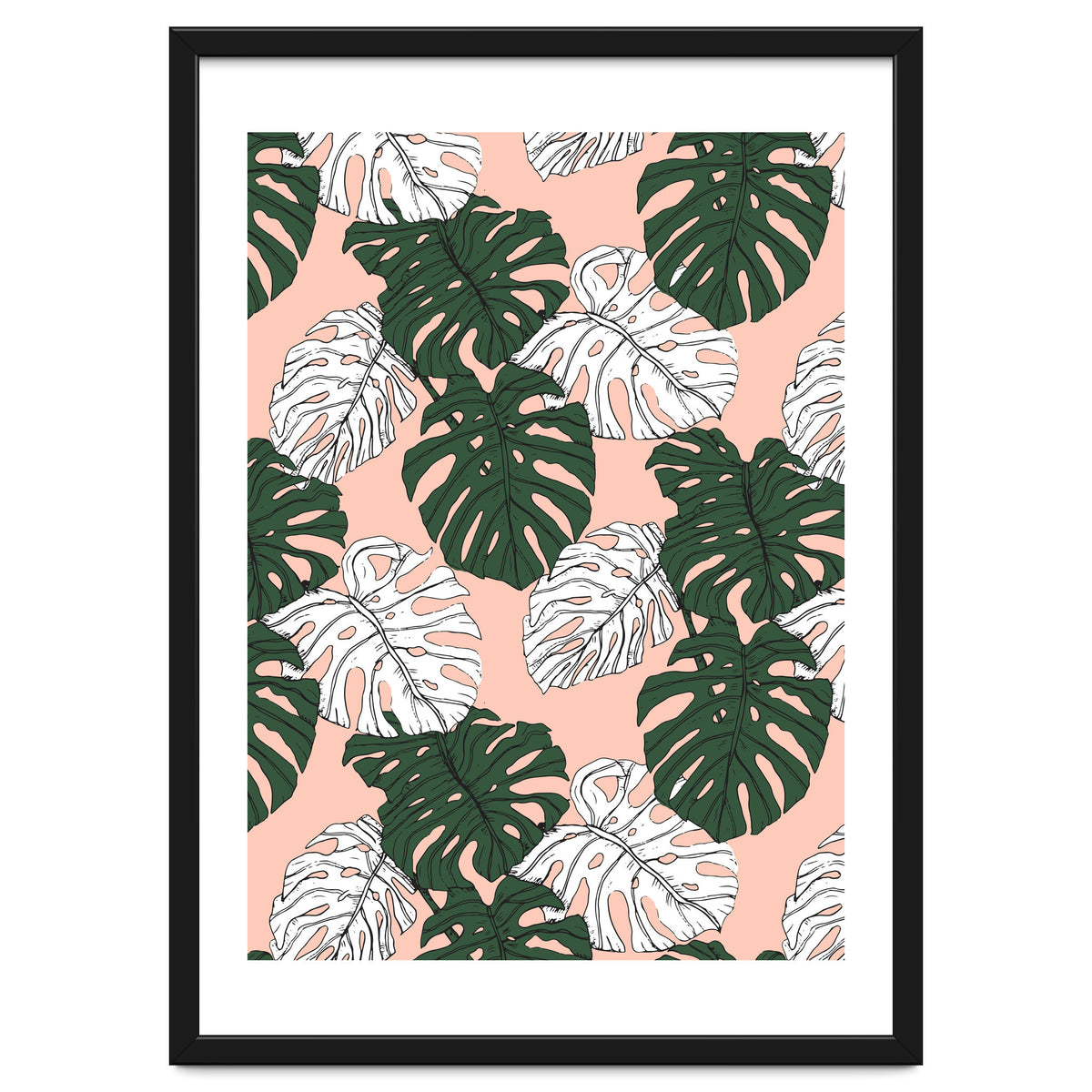 Hand drawing monstera pastel color