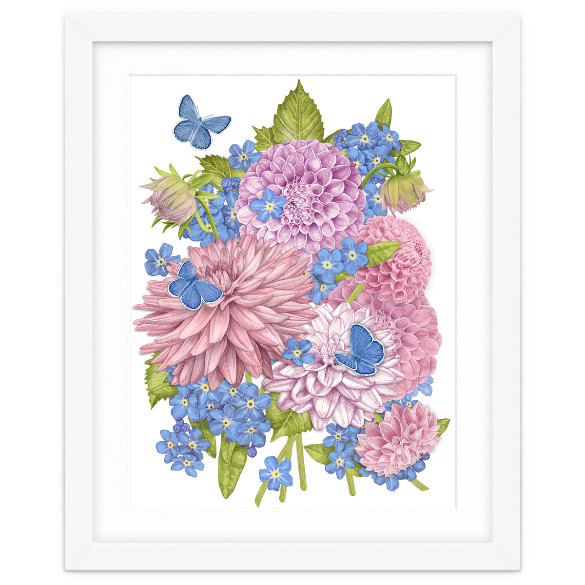 Pink Flowers and Butterflies