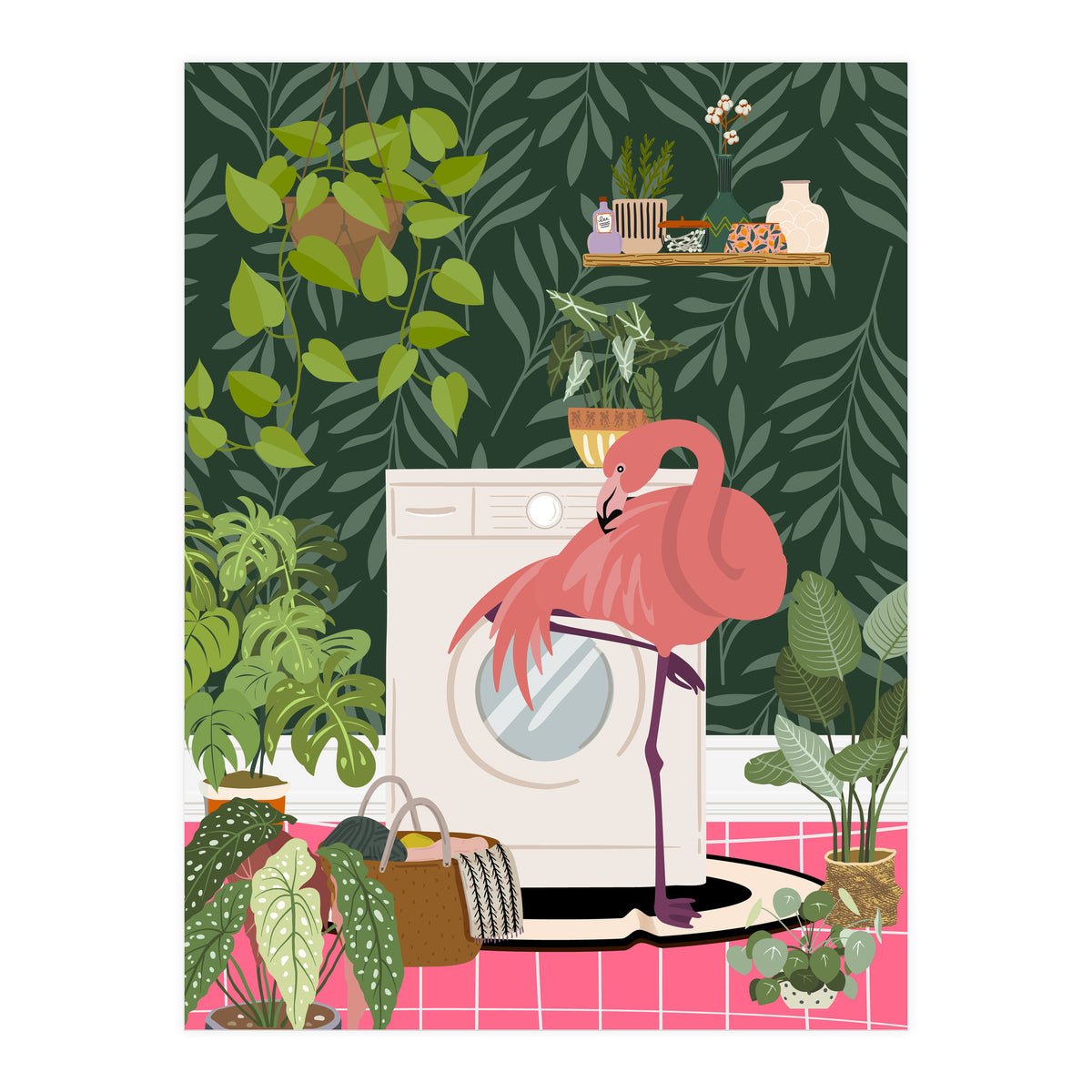 Flamingo in Jungle Laundry Room (Print Only)