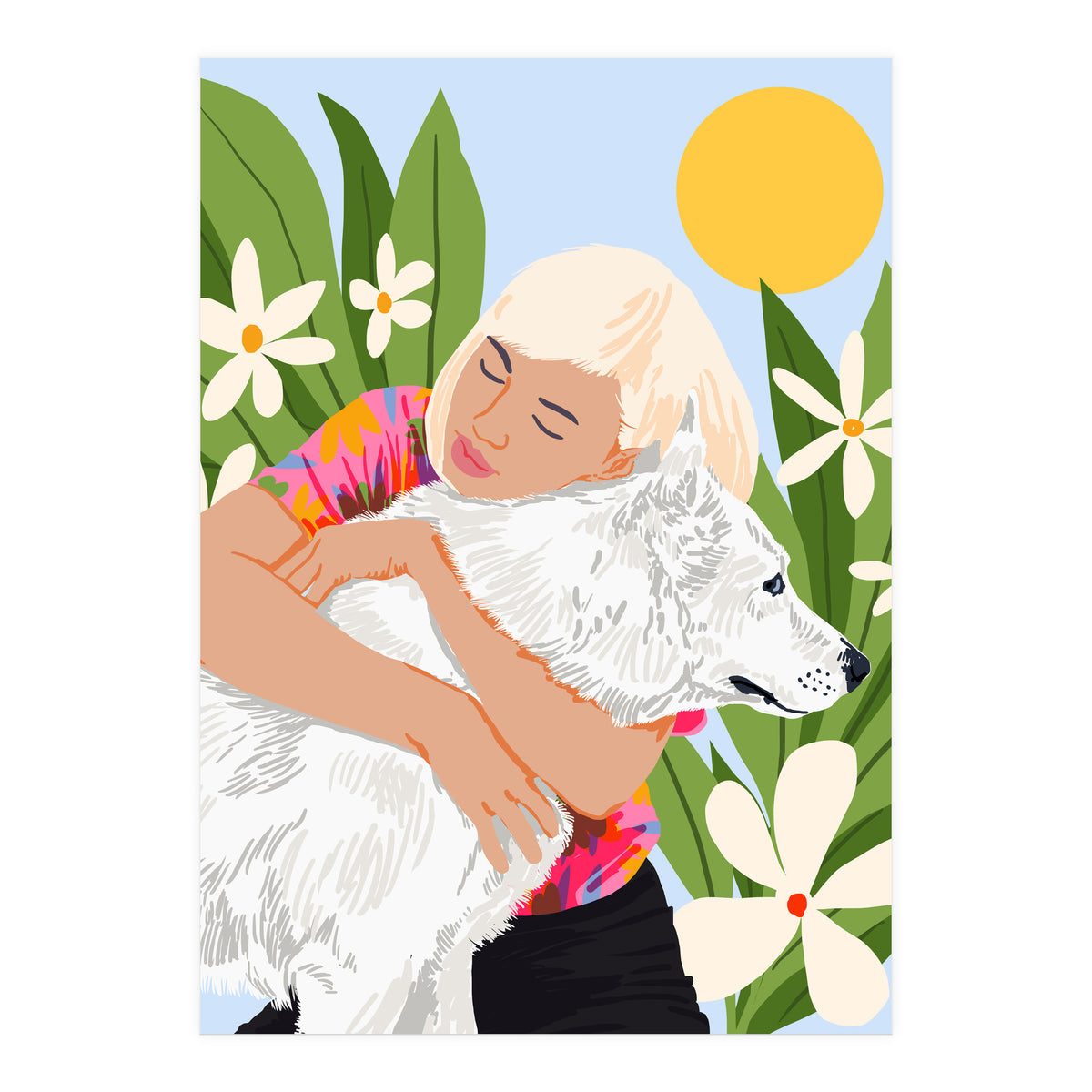 All You Need Is Love & A Dog | Pets Urban Jungle Bohemian Woman Illustration (Print Only)