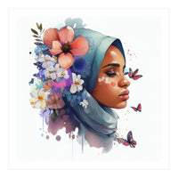 Watercolor Floral Muslim Arabian Woman #3 (Print Only)