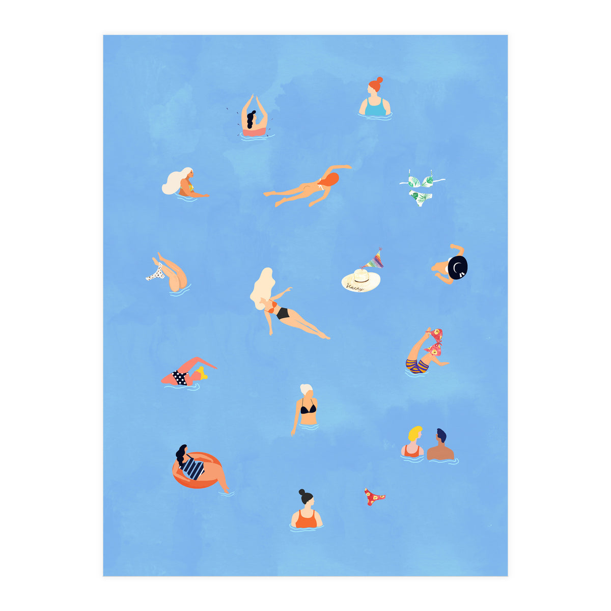 Summer Weekend in The Ocean Watercolor Swim Painting | Travel People Chic Eclectic Boho Fun (Print Only)