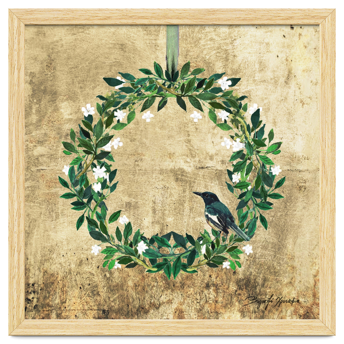 Wreath #White Flowers & Bird #Royal collection