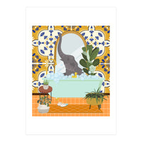 Elephant Bathing in Moroccan Style Bathroom (Print Only)