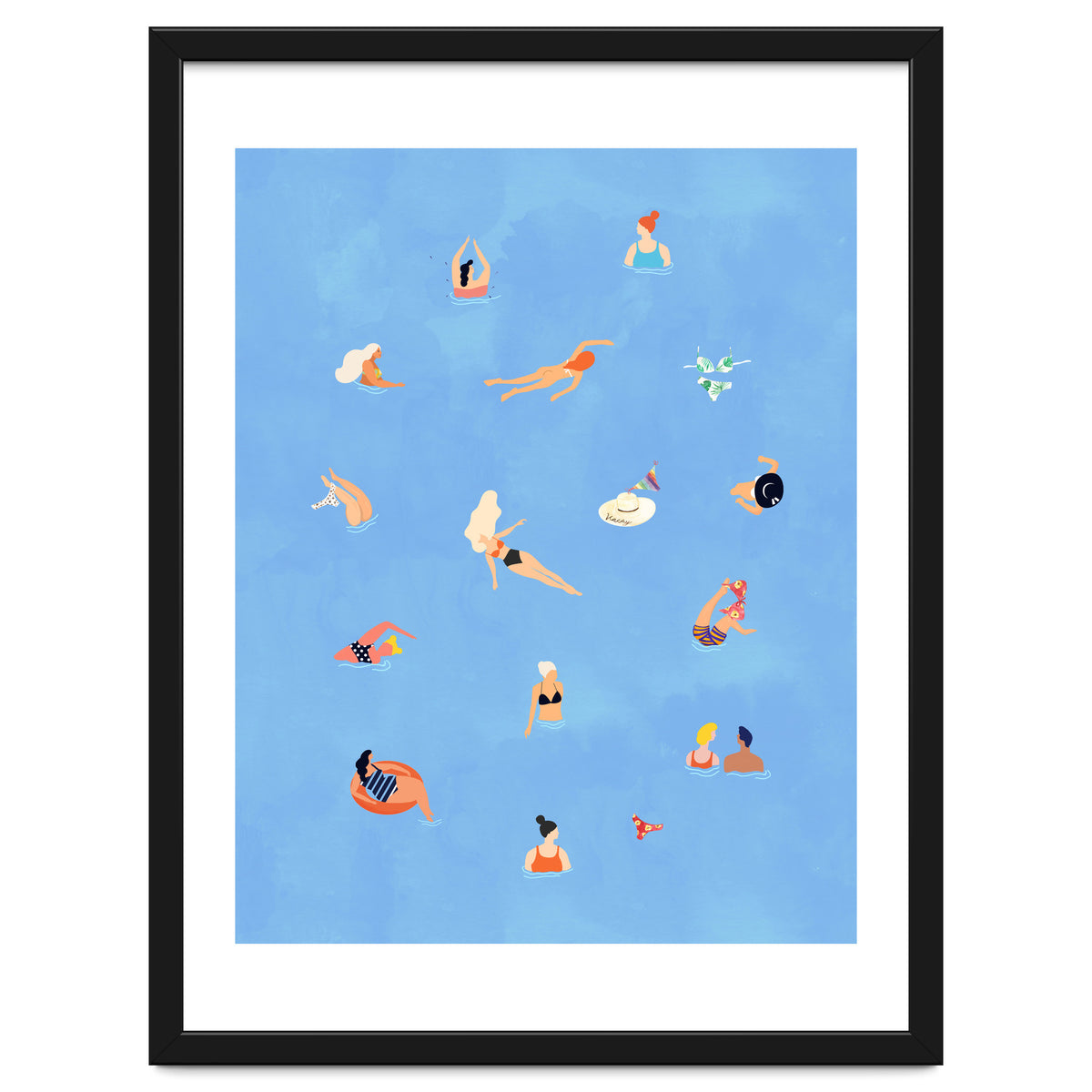 Summer Weekend in The Ocean Watercolor Swim Painting | Travel People Chic Eclectic Boho Fun