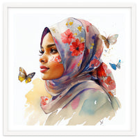 Watercolor Floral Muslim Arabian Woman #1