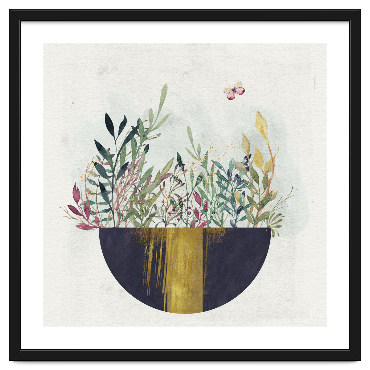 Flowers and leaves in a simple basket