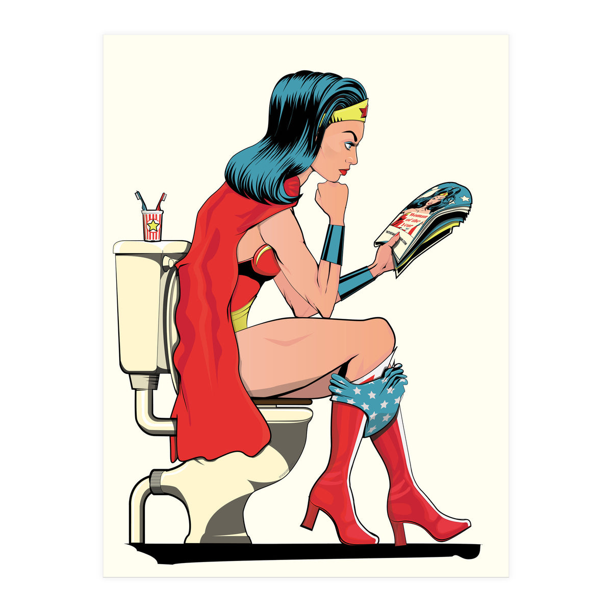 Wonder Woman on the Toilet, funny Bathroom Humour (Print Only)