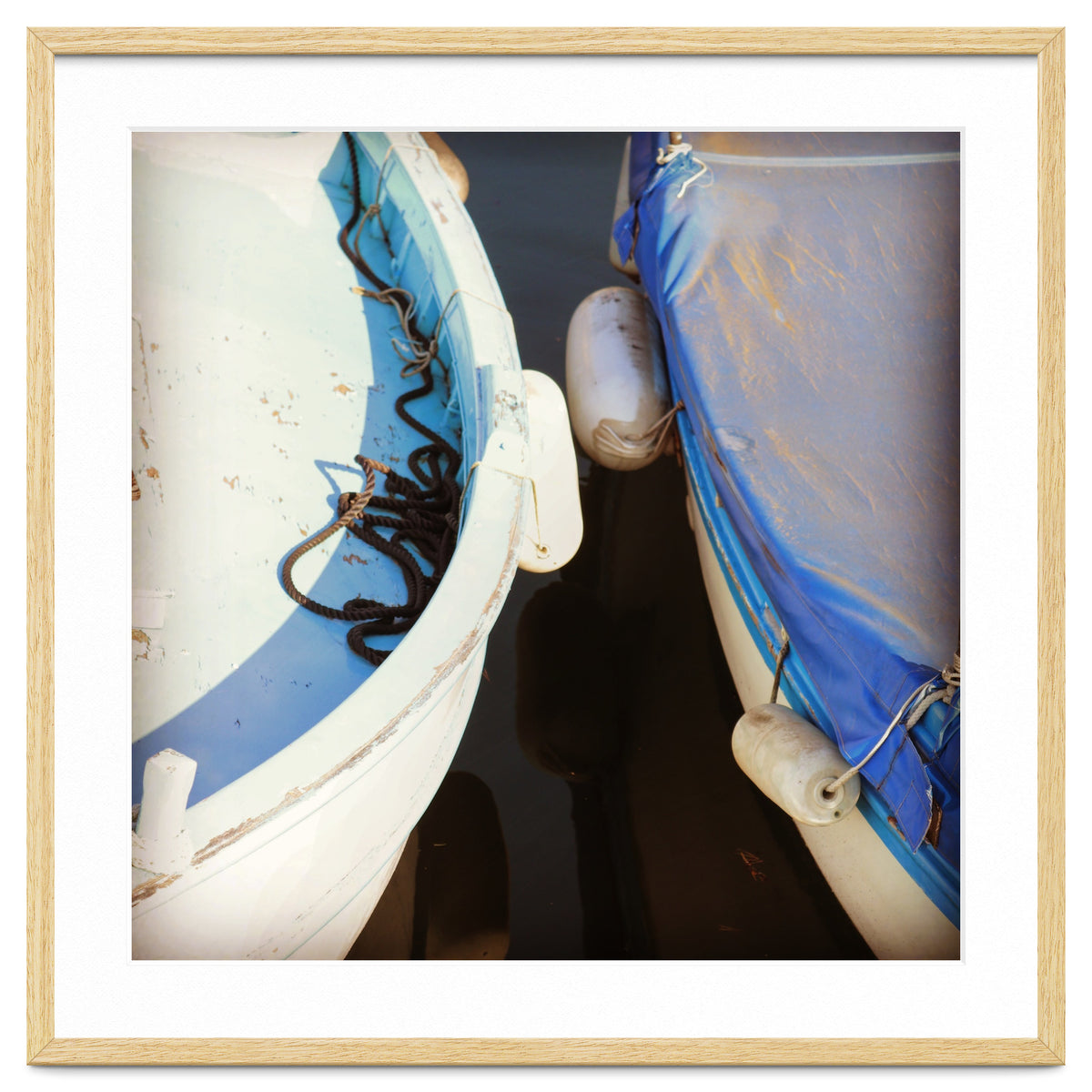 Blue and white wooden fishing boats