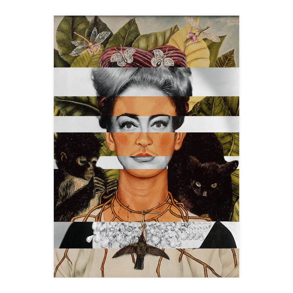 Frida Kahlo "Self Portrait with Thorn Necklace and Hummingbird" & Joan Crawford (Print Only)