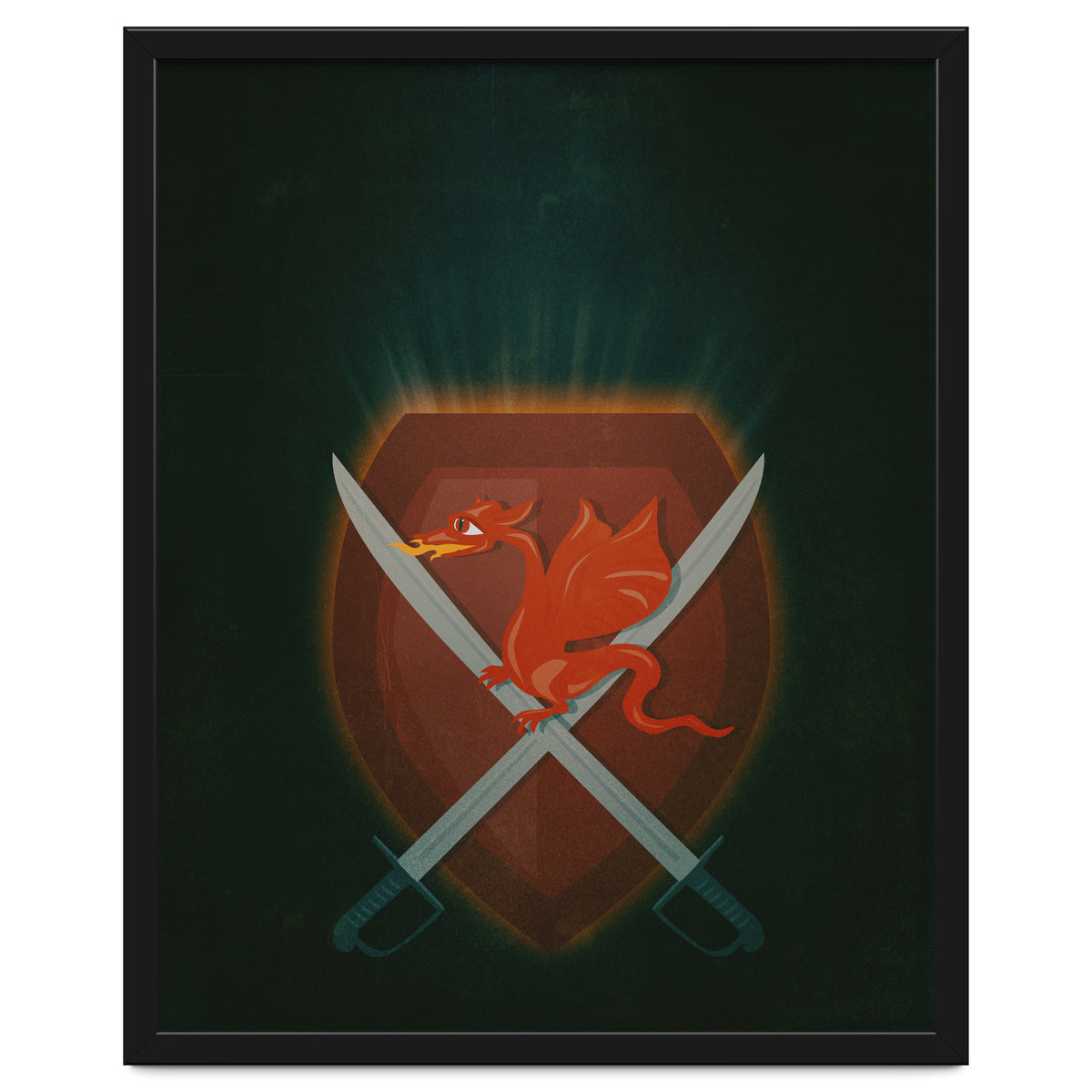 Heraldic dragon and cutlasses