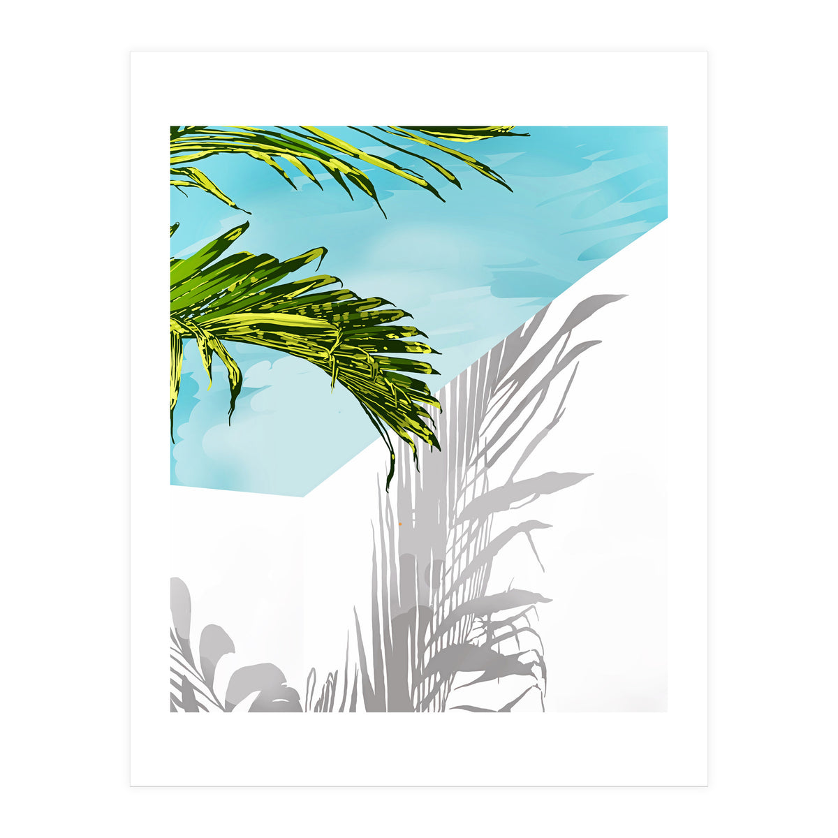 Palms In My Backyard, Tropical Greece Architecture Travel Painting, Summer Scenic Building  (Print Only)