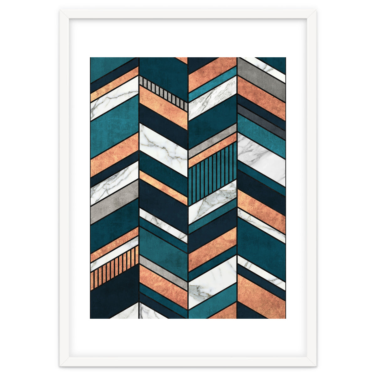 Abstract Chevron Pattern - Copper, Marble, and Blue Concrete