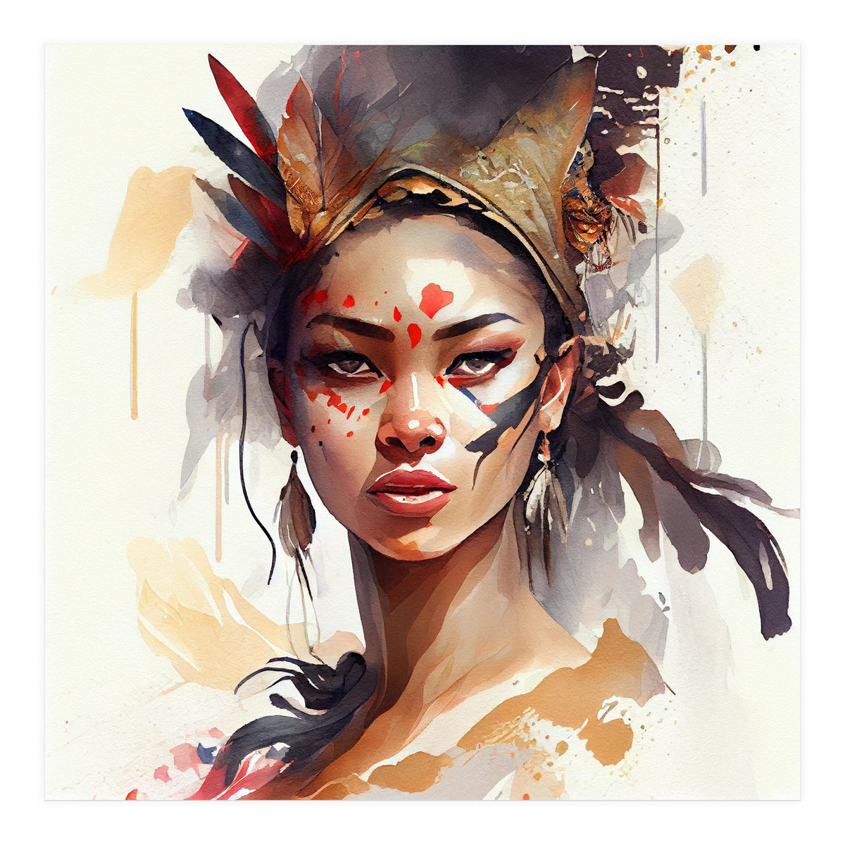 Watercolor Floral Indian Native Woman #7 (Print Only)