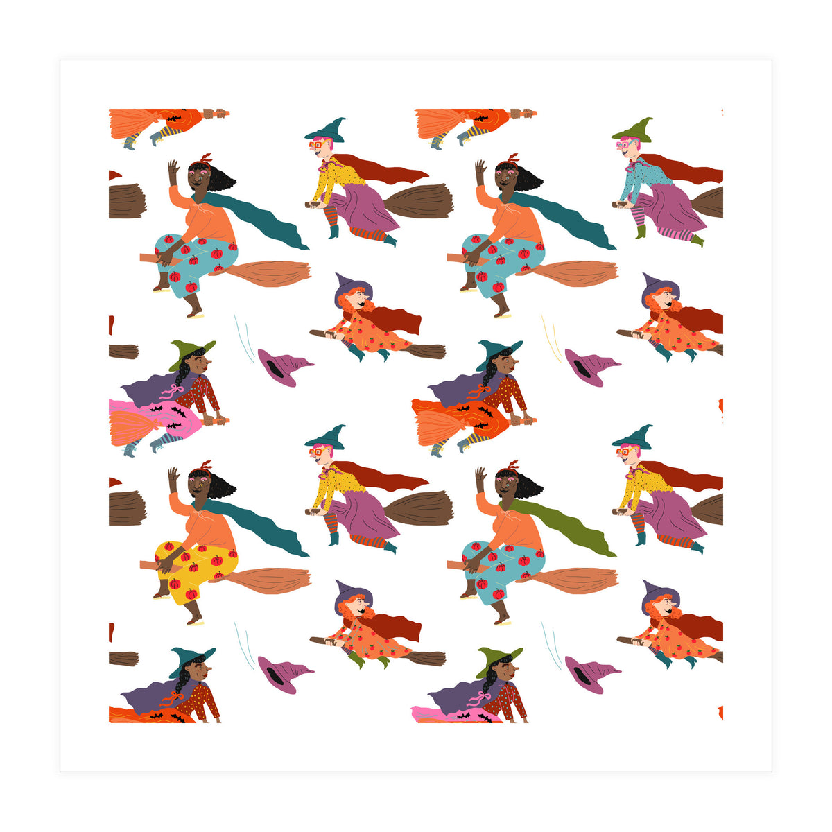 Tiny Witches Pattern (white Backgrownd) (Print Only)