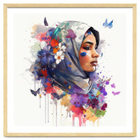 Watercolor Floral Muslim Arabian Woman #5