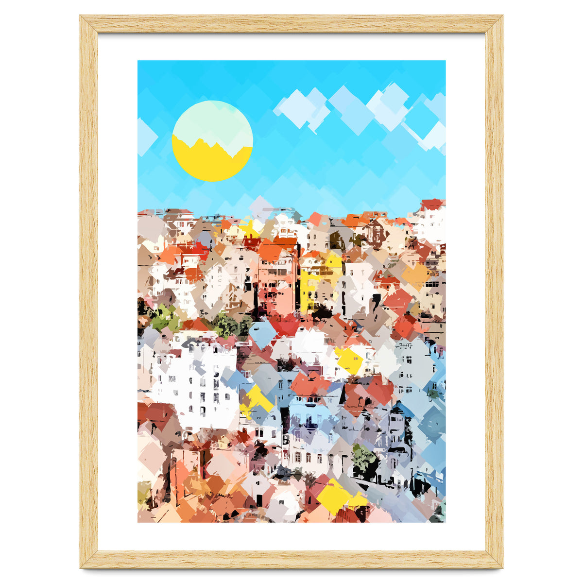 City Of Dreams, Italy Pastel Cityscape Painting, Architecture Buildings Abstract Illustration