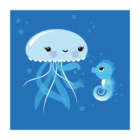 Best Friends Kawaii Jellyfish And Seahorse (Print Only)
