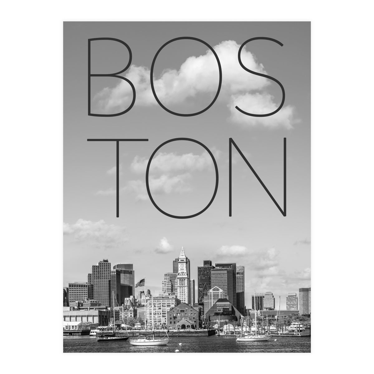 BOSTON Skyline North End & Financial District | Text & Skyline (Print Only)