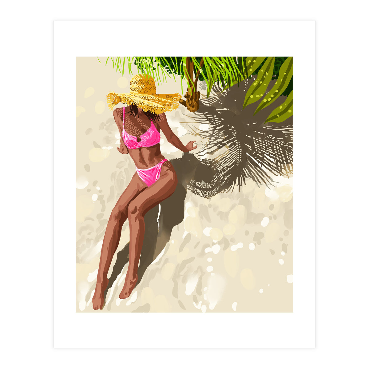 Sky above, sand below, peace within poster, Woman of color fashion black woman on the bikini beach (Print Only)