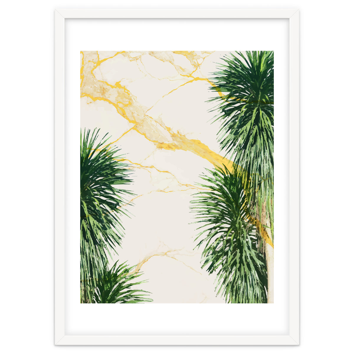 Gold marble texture with palm tree