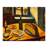 Table Setting of Bread and Cheese Oil Painting (Print Only)