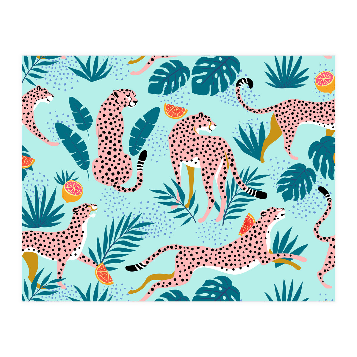 Cheetahs In The Grapefruit Grove, Tropical Jungle bohemian Wildlife, Tiger Wild Cat Nature Forest (Print Only)