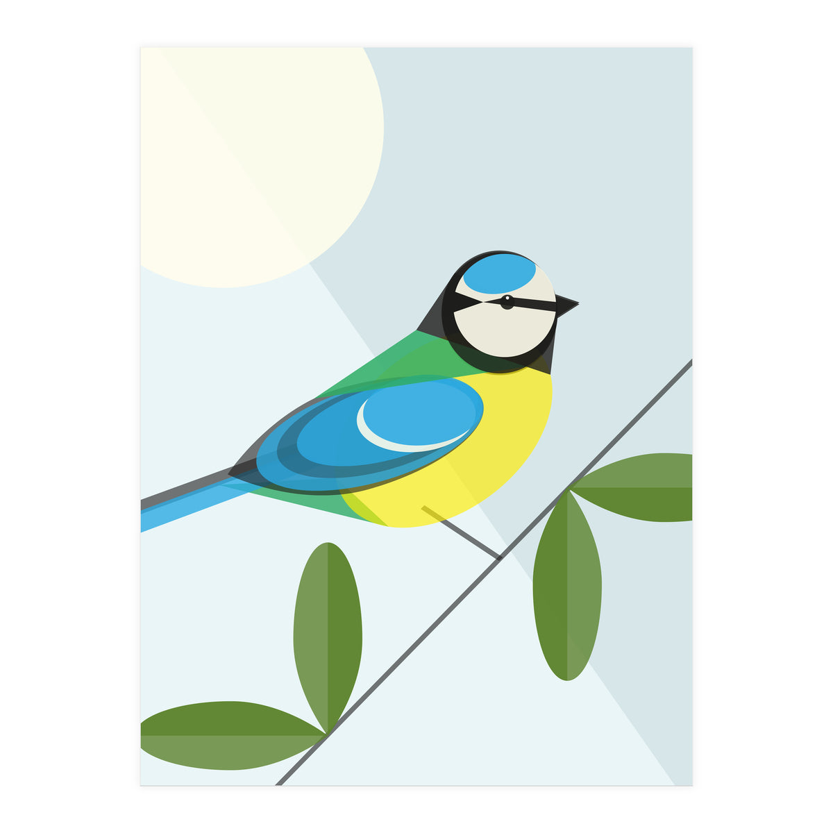 Mid Century Geometric Blue Tit (Print Only)